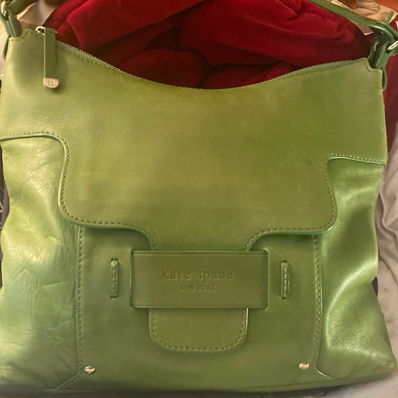 Handbags - Kate Spade NWOT leather like green shoulder bag. Super roomy w front flap pocket